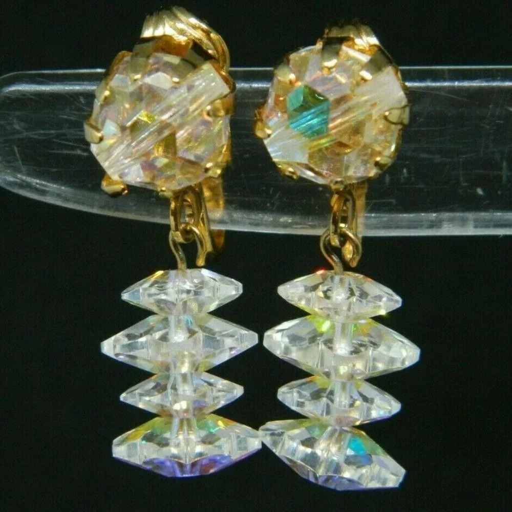 Peach Clear AB Crystal Bead Beaded Gold Tone